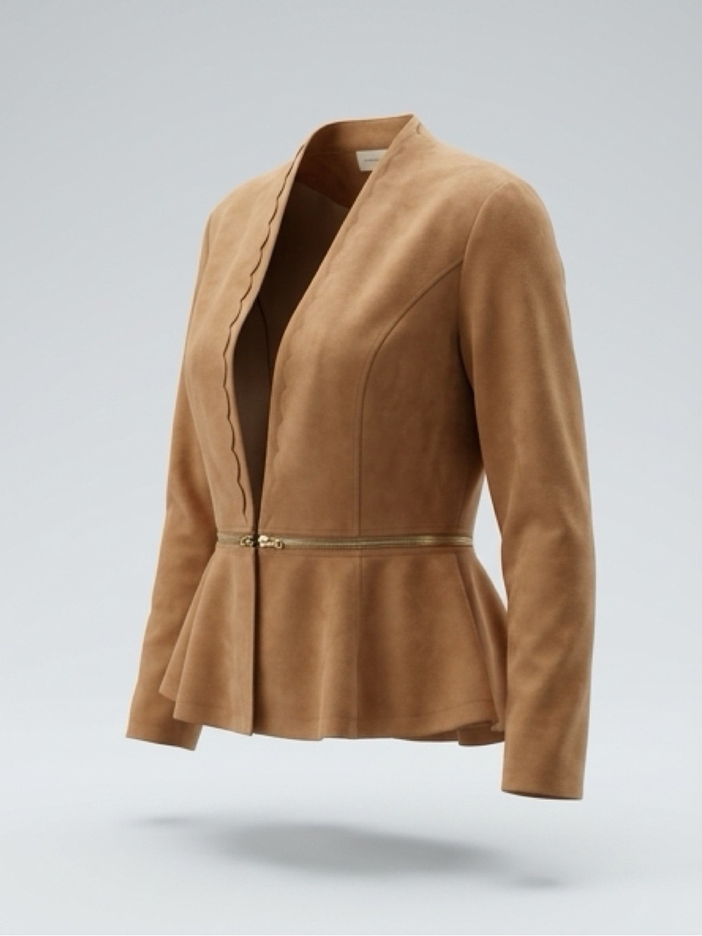Chico’s Brown Scalloped Zip-Waist Jacket